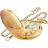 Realpoo Smooth Shield Round Case Quartz Pocket Watch Quartz Movement with Chain