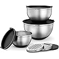 Belwares Mixing Bowls with Lids Set - Nesting Bowls with Graters, Handle, Pour Spout, Airtight Lids - Stainless Steel Non-Slip Mixing Bowl for Cooking, Baking, Prepping, Food Storage (Set of 3)