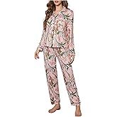 WDIRARA Women's Floral Tiger Print Pajama Set Long Sleeve Button Down Lounge Pants Sets