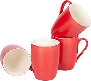 Crimson Red Glossy Finish 10 Oz. New Bone China Coffee Cup Mugs Set of 4