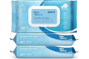Flushable Wipes for Adults, Extra Large 8"x10" Butt Wipes for Toilet & Personal Cleansing, Chamomile and Vitamin E, 100% Plan