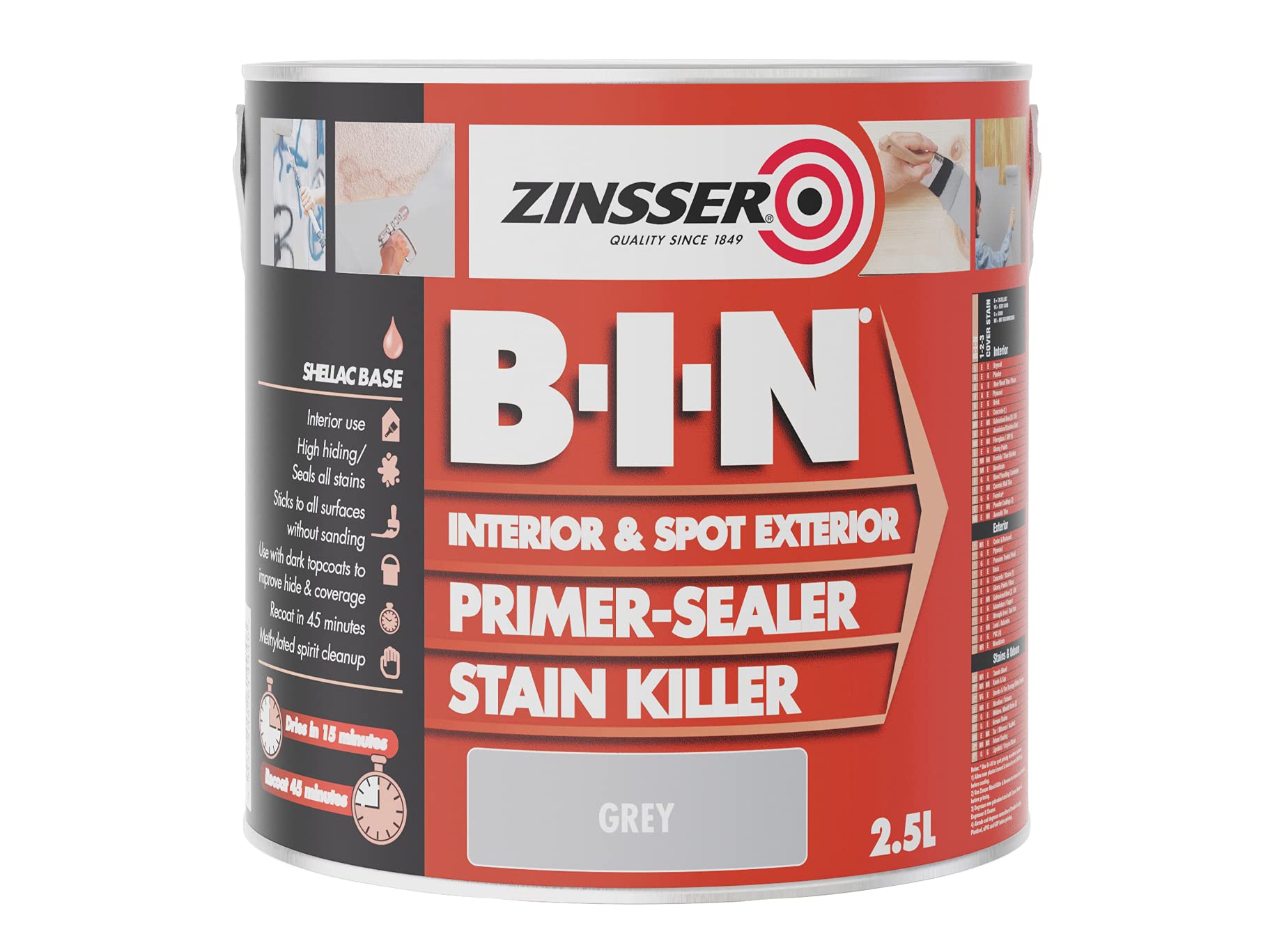 Zinsser BIN Primer-Sealer & Stain Killer 1 Litre - Grey