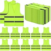 SHENLIU 30 Pack Reflective Safety Vests Bulk, High Visibility Mesh Security Vest with 2 Reflective Silver Strips, fluorescent Green Neon Construction Work Vest for Men Women Work Cycling Runner