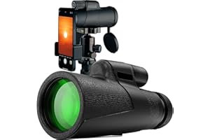 Qisebin Monocular Telescope,12X50 High Power HD Monocular with Smartphone Holder Tripod Waterproof Night Vision and Clear Prism Dual Focus,Hunting Travelling Wildlife Bird Watching Gifts, Black