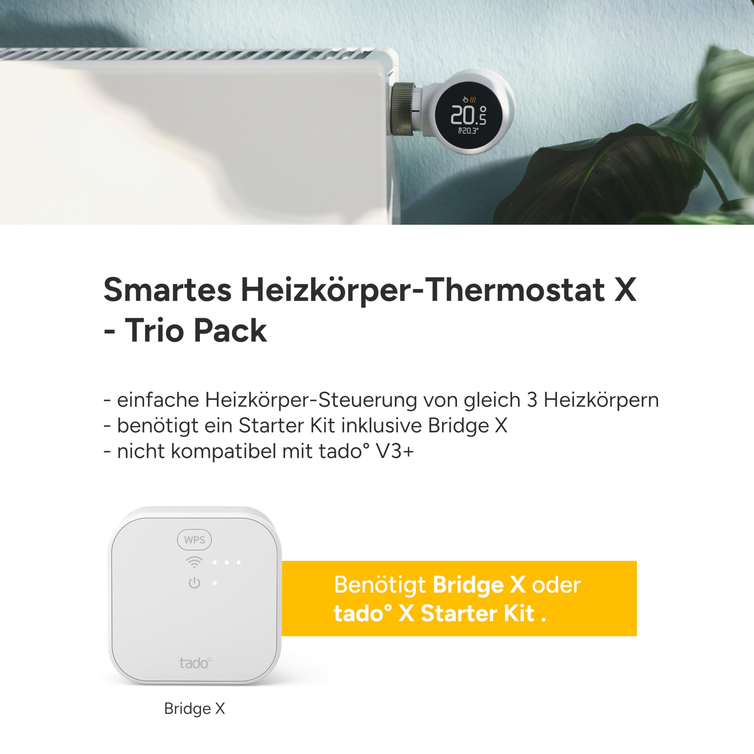 tado Smartes Heizkörperthermostat X – Trio Pack, Heizungssteuerung per App und Smart Speaker (Alexa, Siri, Google Assistant), Energie sparen, DIY Installation 3