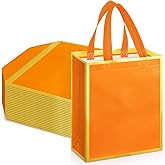 Huhumy 24 Pcs Reusable Gift Bags with Handles 10 x 8 x 4 Thank You Non Woven Tote Bag for Wedding Christmas(Orange Gold)
