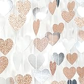Champagne-Silver Disco Boho Party-Decoration Heart Garland - 52ft Glitter Birthday New Years Eve Hanging Backdrop Streamers,Engagement Wedding Bachelorette Banner Decor Lasting Surprise