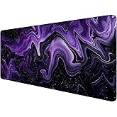 Dark Purple Ripples Desk Pad Mouse Pad Black Purple Lines Large Gaming Mouse Mat with Stitched Edges,Non-Slip Waterproof Rubber Base Mous Mat Office Computer Keyboard Laptop Home 31.5"x11.8"
