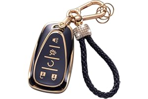 Gematay for Chevy Chevrolet Key Fob Cover with Keychain Lanyard, Key Fob Protector Shell Compatible with Chevy Malibu Equinox Traverse Camaro Cruze Blazer Volt Smart Key Case, Black Bling