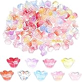 Tyqour 120 Pcs Glass Bellflower Beads for Jewelry Making, Colorful Trumpet Flower Beads Gradient Clear Cute Bead with Hole for Bracelets Necklaces Earrings Beading Project