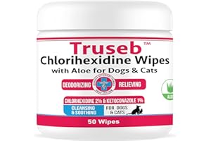 Pet Health Pharma Truseb Topical Ketoconazole and Chlorhexidine Wipes for Dogs, Cats and Horses - with Aloe for Cleansing - 50 count (Ketoconazole & Chlorhexidine Wipes, 50 count)