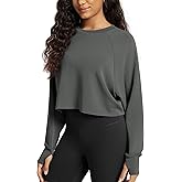 ODODOS Modal Soft Long Sleeve Cropped Sweatshirts with Thumb Hole for Women Crew Neck Pullover Crop Top