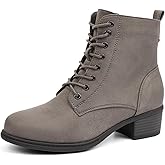VJH confort Women's Fashion Ankle Boots Low Heels Chunky Lace-up Combat Bootie with Side Zipper (GRIRGE, 10)