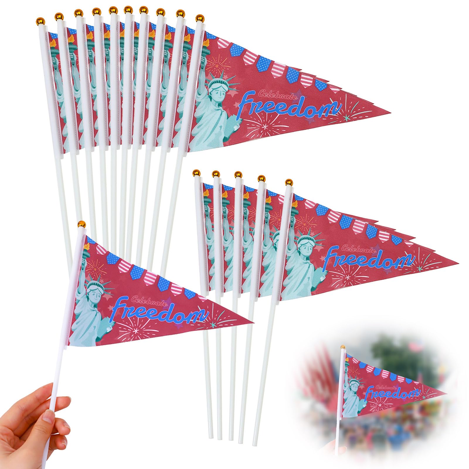 Photo 1 of 15 Pack Handheld American Independence Day Flags - Patriotic 4th of July Decorations - Small USA Flags for Parties, and Celebrations (Freedom)