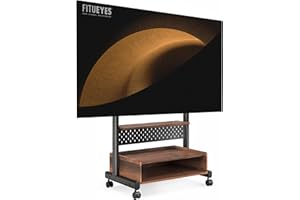 FITUEYES Rolling TV Floor Stand for 40-85in TVs, Heavy Duty Mobile TV Stand on Wheels Lockable, TV Cart with Wooden Large Storage Shelf & Pegboard Hold up to 132 lbs for Bedroom, Living Room, Office