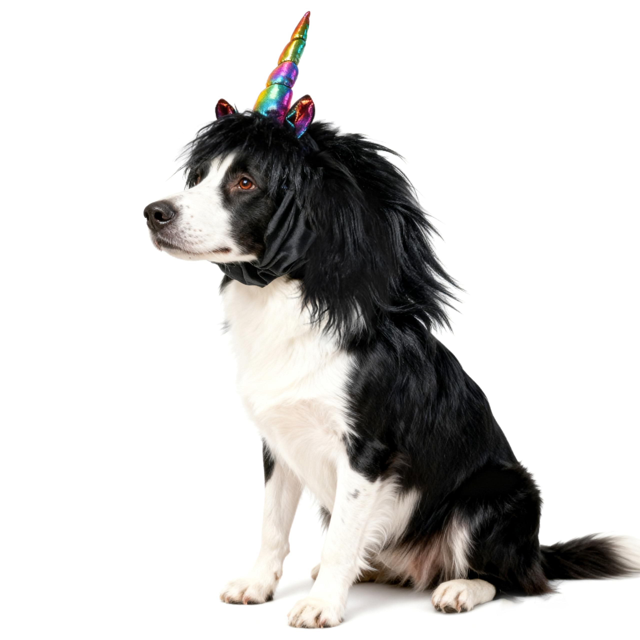 Onmygogo Funny Moose Costume for Dog, Cute Furry Pet Wig for Halloween & Christmas, Pet Clothing Accessory (L, Black Unicorn)