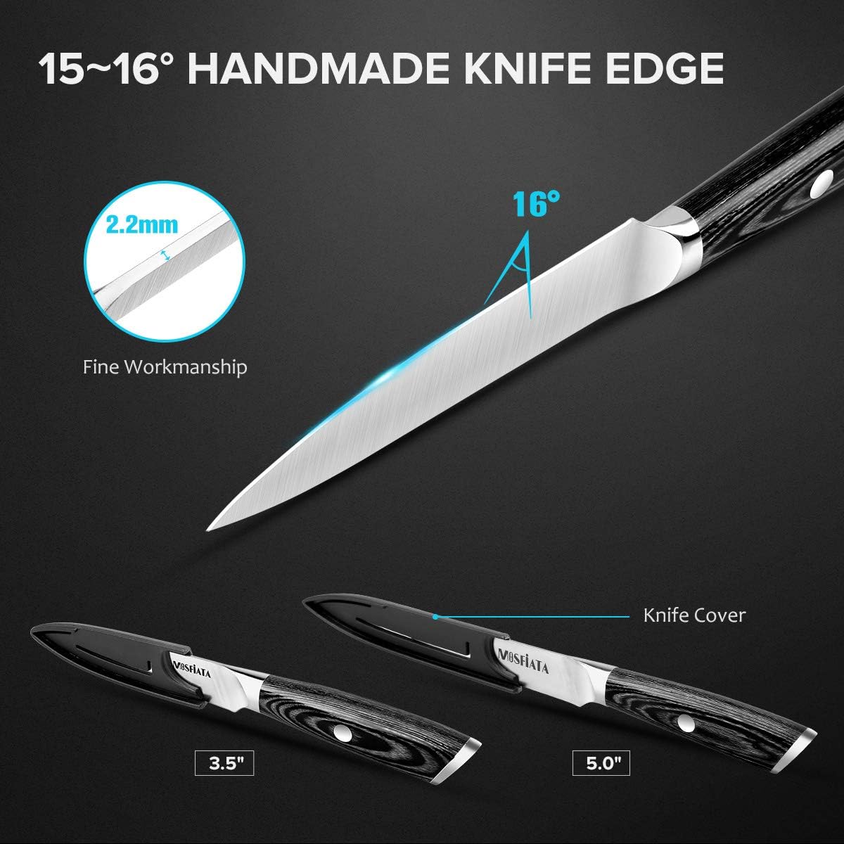 MOSFiATA 2pcs Kitchen Knife Sets, 5” Sharp Chef Knife Small Chopping Cooking Knife 3.5” Fruit Paring Knife - Image 5