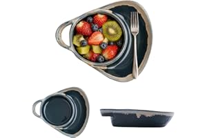 Soup and Sandwich Plate Combo Ceramic Soup and Sandwich Plate with Handle Retro Stoneware Bowls & Side Bowls Easy to Clean fo