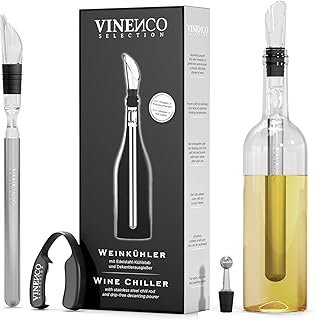 VINENCO Weinkühler Set, Flaschenkühler + Dekanter 3-in-1 Premium Wein Zubehör: Edelstahl Flaschen-Weinkühlstab + Dekantier-Belüfter + Ausgießer | Bar Geschenk Frauen Männer, Rot- Weißwein Geschenkset