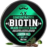 4X Concentration Biotin Beard Balm for Men – Natural Men's Grooming Butter with Castor, Shea & Jojoba Oil – Softens, Conditions & Styles – Non-Greasy Beard Growth Conditioner – 2 oz (Cedar)