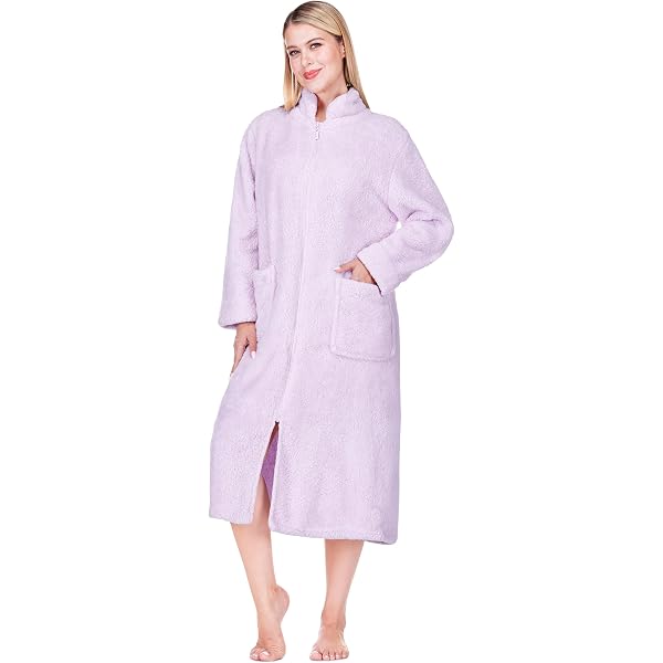 Casual Nights Women's Long Sleeve Zip Up Front Short Fleece Robe - Blue -  Small at Amazon Women's Clothing store