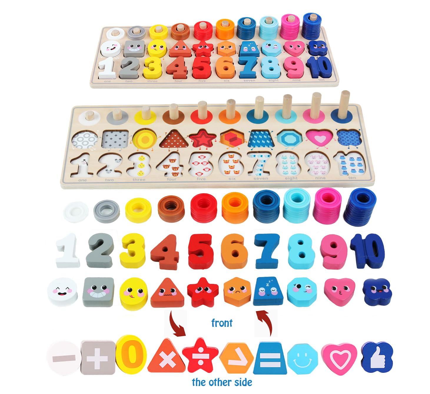 Photo 1 of ***MISSING PARTS*** QZMTOY Wooden Montessori Toys for Kids, Toddler Number Puzzles Sorter Counting Shape Stacker Stacking Game Preschool Toys for Boy Girl Learning Education Math Blocks Chunky Puzzles Gift for Toddlers