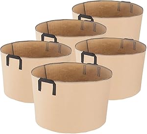 iPower 5-Pack 15 Gallon Grow Bags Heavy Duty Thickened Nonwoven Fabric Aeration Container with Strap Handles for Plants and Garden Potting, Tan