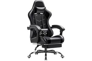 GUNJI Ergonomic Gaming Chair with Footrest and Massage Function - Computer Chair for Adults, Teens & Kids - Adjustable Reclin