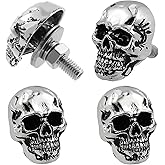 Meibaolin Skull License Plate Screw Fasteners Decorative Cool Funny License Plate Bolts License Plate Frame Kit 4 Pcs Aluminum Alloy Universal Fit Most Cars Truck Motorcycle Vehicle Silver