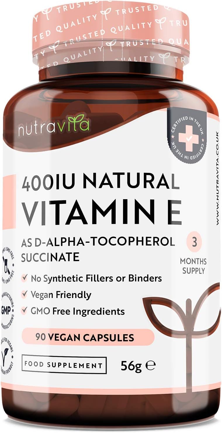Nutravita Vitamin E 400IU D-Alpha Tocopherol 90 Capsules UK Made Vegan
