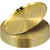 TAICHEUT 8PCS 201 Stainless Steel Gold Plates, 10 Inches Flat Metal Dishes, Round Serving Plates for Snacks, Desserts
