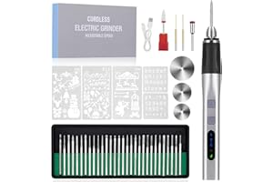 URPiRE [Upgrade 2-Way Rotary] Electric Engraving Pen with 37 Bits, Cordless Engraver Pen USB Rechargeable, Portable DIY Rotary Engraver Machine for Jewelry Wood Glass Stone Carving (Silver)