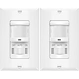 TOPGREENER In-Wall PIR Motion Sensor Light Switch, Occupancy Sensor Switch, On/Off Override, 4A, 500W, Single Pole, Neutral W