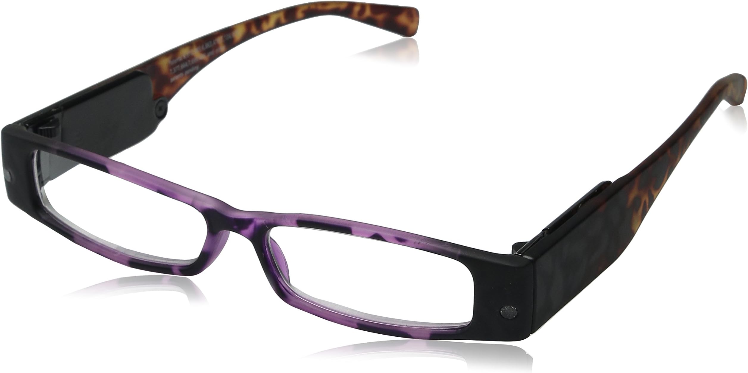 LightSpecs Lighted Reading Glasses, Purple Tortoise, 2.5 Diopter