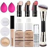 PHOERA Foundation,3 PCS Contour Stick Makeup Kit, Shades with Highlighter, Blush and Bronzer Contour Stick for Sculpt the Cheeks (102+Fair-Light Contour/Nude+#03,#09,#12)