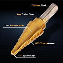 WORTURE Step Drill Bits, 3PCS Titanium High Speed