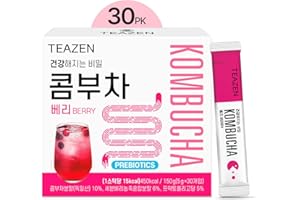 TEAZEN Berry Kombucha Tea, Hydration Drink Mix, Sugar Free, Live Probiotics & Prebiotics, 30 Sticks, 5.29oz