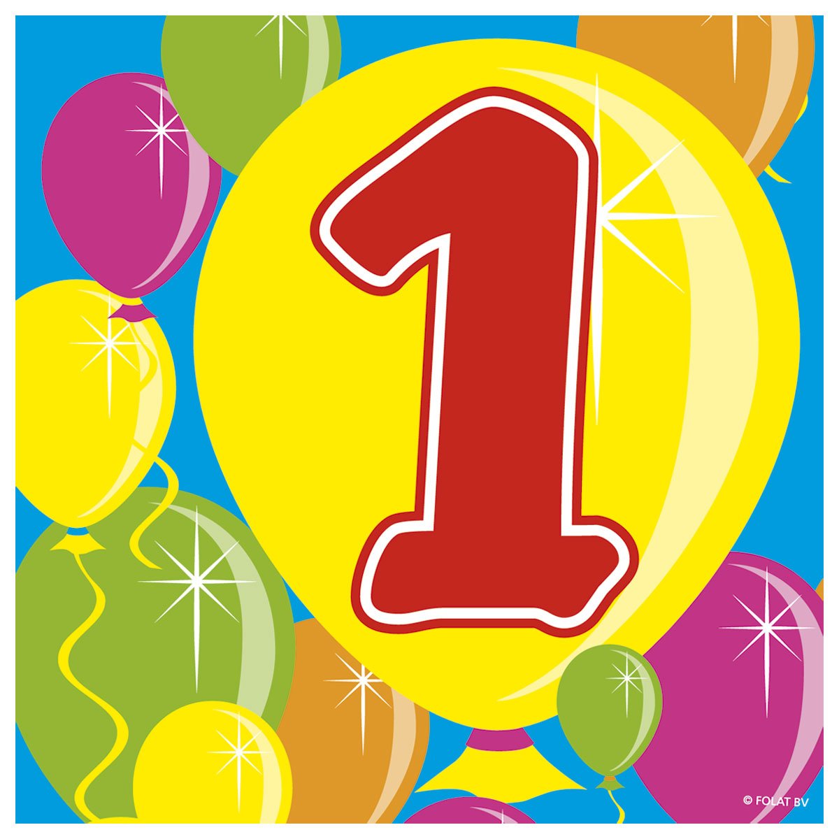 Folat - 1st Birthday Balloons Napkins - Multicolor - 20 pieces