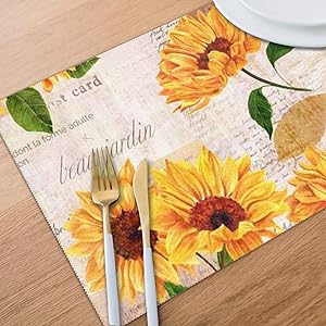 Bghnifs Vibrant Yellow Sunflowers Placemats Table Mats Set of 6 Washable Non Slip Heat Insulation Place Mats Dining Room Kitchen Decor 12 X 18