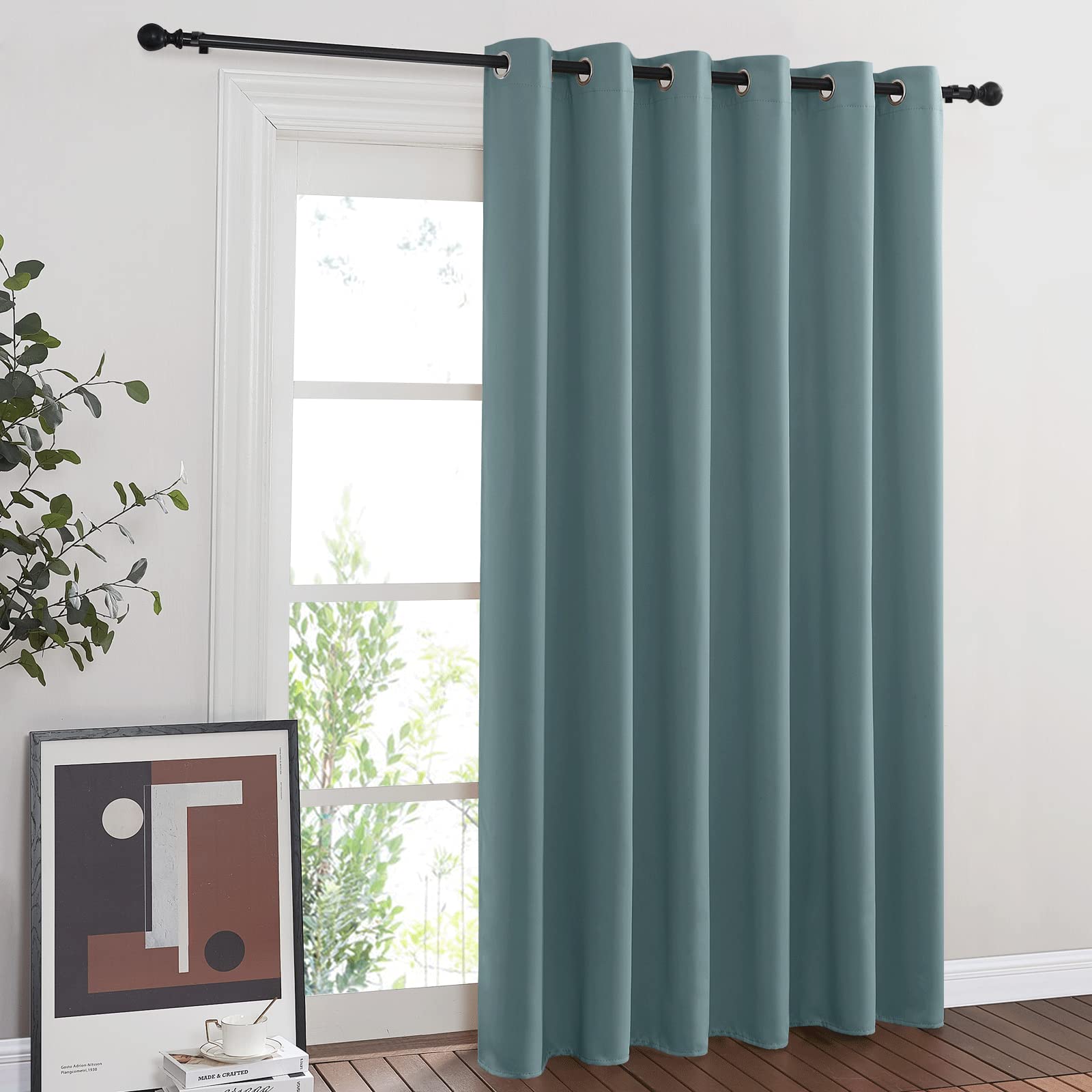 Photo 1 of NICETOWN Blackout Curtain for Sliding Door, Patio Door Curtains, Grommet Thermal Insulated Room Divider Curtain Drape for Living Room/Bedroom (Greyish Blue, W80 x L84, 1 Panel)