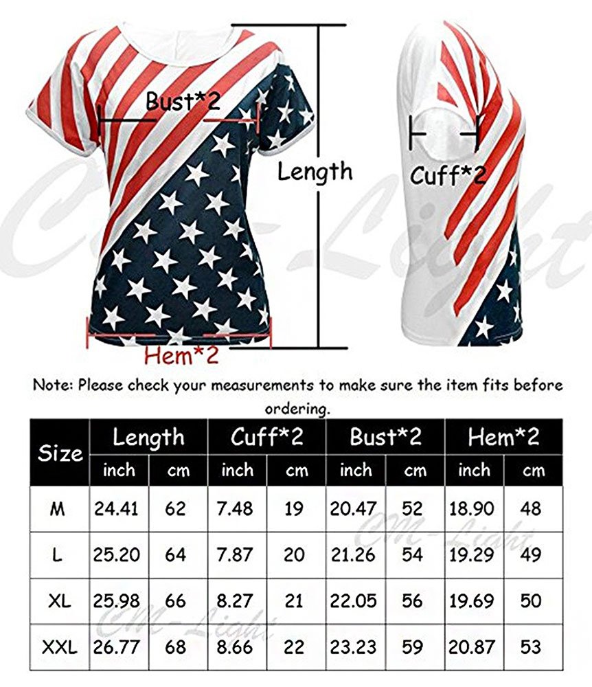 CM-Light Womens Ladies American Flag Print Tee Shirt USA Batwing Tops T-Shirt