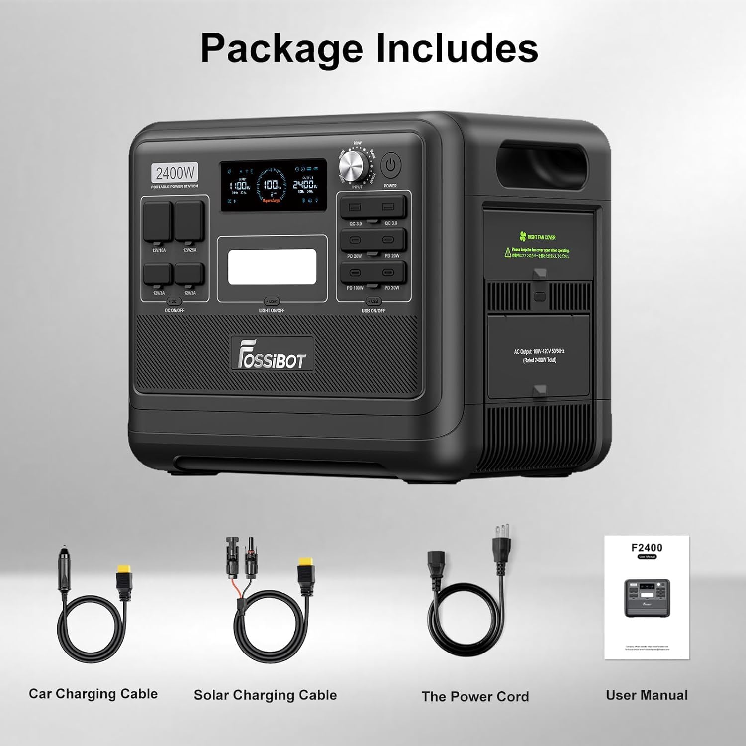 FOSSIBOT F2400 Solargenerator, Tragbare Powerstation 2048Wh LiFePO4 Batterie-Backup mit 2400W AC Ausgängen (4800W Peak), Power station für Outdoor-Camping, Wohnmobil-Reisen, Hausgebrauch 7