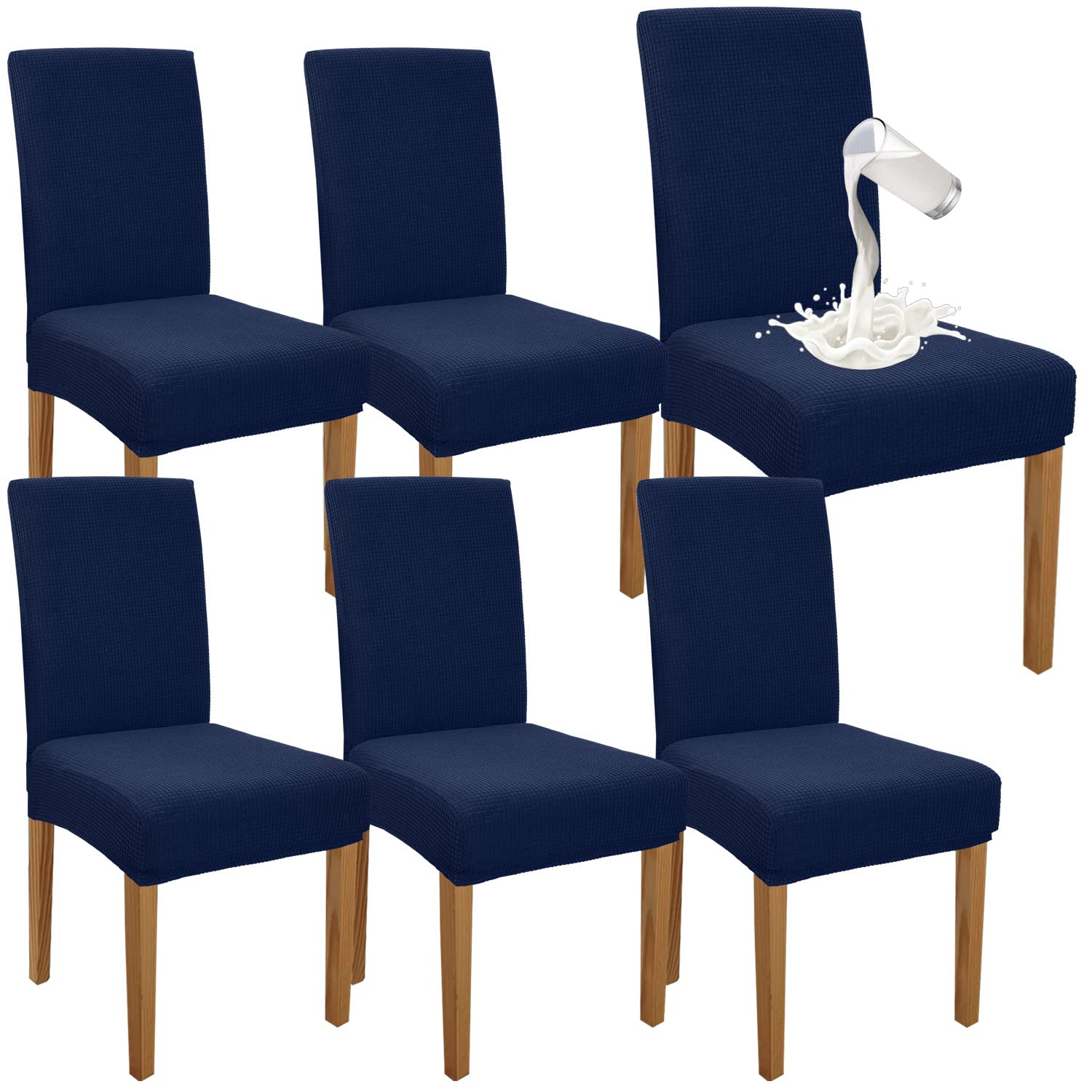 Granbest Premium Waterproof Dining Chair Covers Set of 6, Elastic High Back Chair Slipcovers for Dining Room, Washable Removable Chair Protector for Banquet, Kitchen, Party (NavyBlue, Pack of 6)