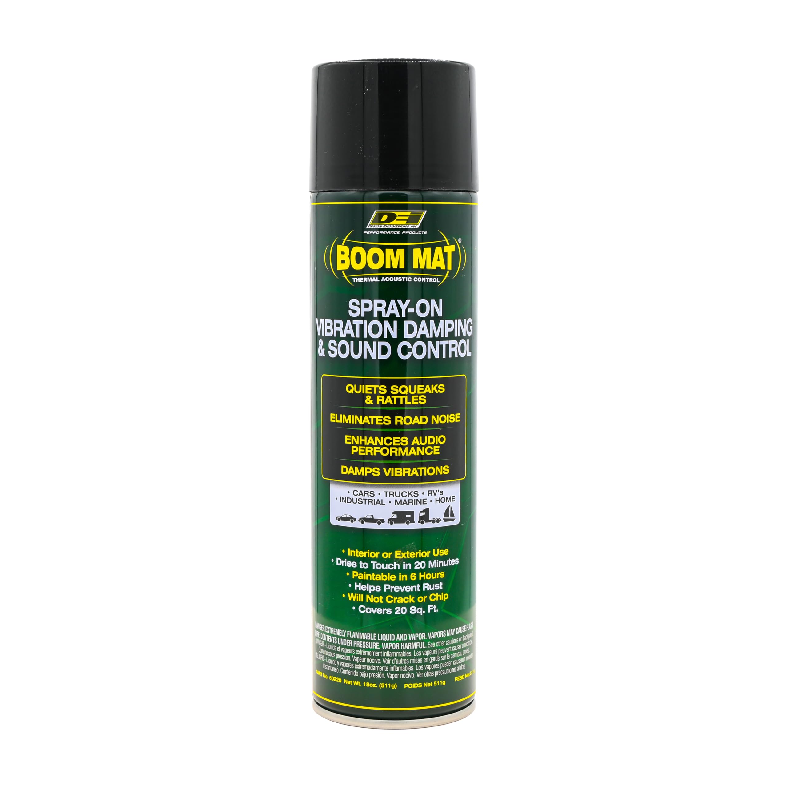 Design Engineering 50220 Boom Mat Damping Spray | Spray-On Sound Deadener for Cars | Eliminate Road Noise | Dampen Vibrations | Enhance Car Audio | Covers 20 Sq Ft