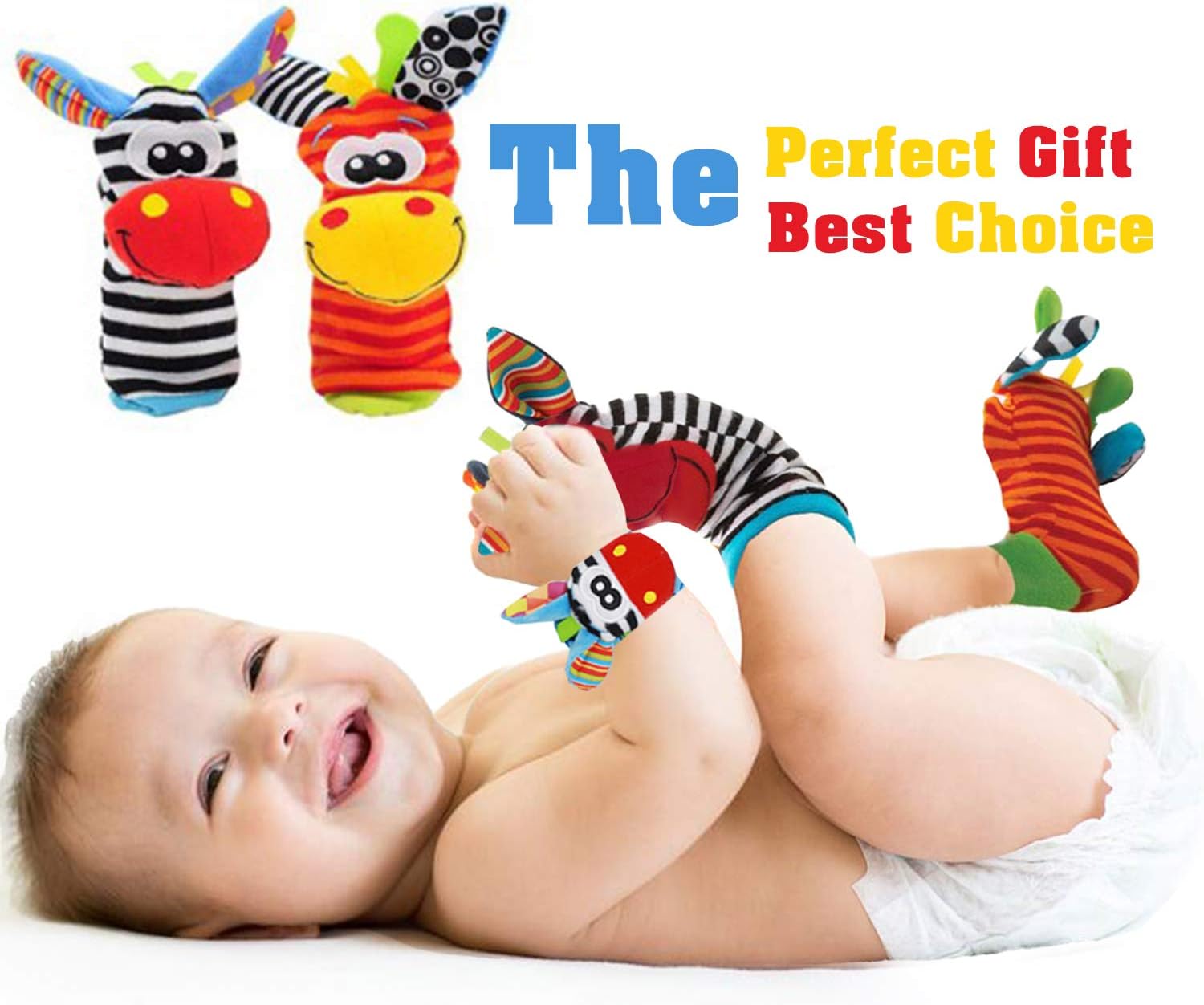 Baby Foot Finders Wrist Foot Rattles for Babies Baby Sensory Toys Socks Baby Rattle Gifts Toddler Newborn Girls Boys Boy Girl 0-3 3-6 6-9 9-12 Months Toy 2 Wrists & 2 Socks Gift (Unisex) - Image 3