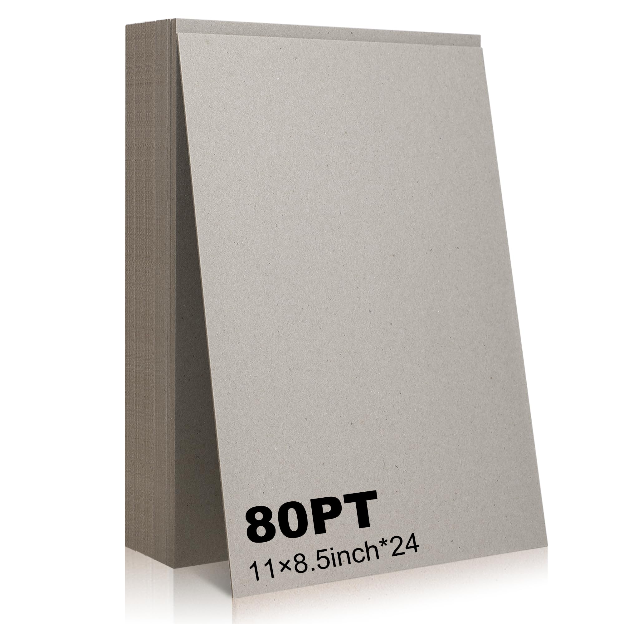 Photo 1 of 24 Pcs Book Board, 80PT 0.086" Thick Binders Board Chipboard Gray Heavy Duty Cardboard Sheets for Book Binding Cover, Picture Frame Backing, DIY Crafts (8.5×11 Inch)