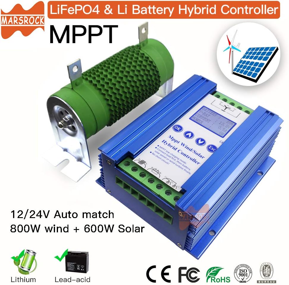 Marsrock Lithium Battery Wind Solar Hybrid Charge Controller with Wind Generator MPPT Boost Charging Function, with Dump Load Device and 50cm Cable, Used for Off Grid Wind Solar Hybrid System : Garden & Outdoor