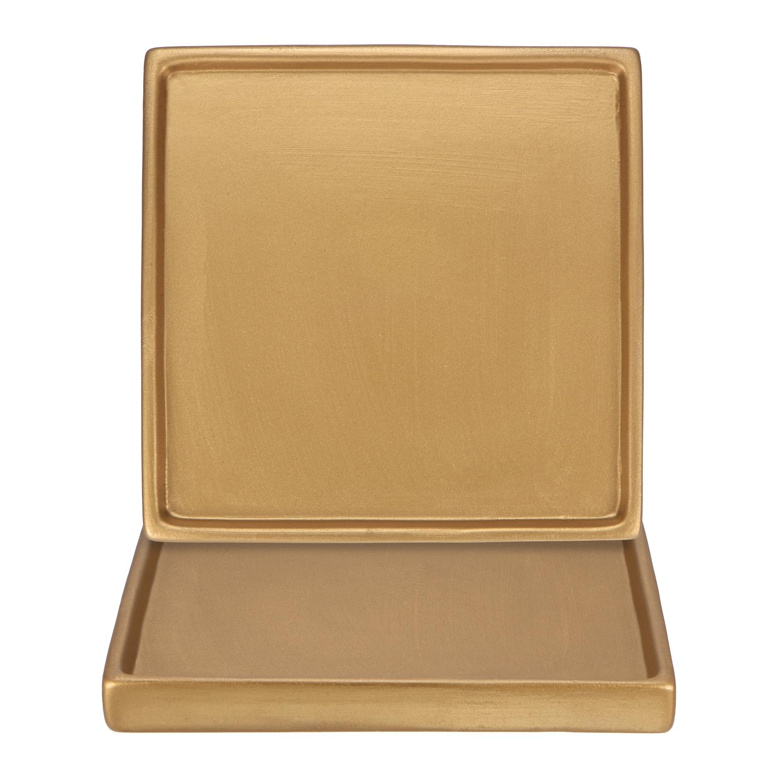 M METERXITY 2-Pack Ceramic Plant Saucer, 6.3 Inch Plant Water Catcher Tray, Plant Pot Saucers for Indoor/Outdoor Plants/Flower Drainage Drip Water Tray [Square Gold]