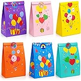 Party Favor Bags with Stickers | 24 Pack Kraft Goodie Bags with Assorted Colors | 9.45"x5.12"x 3.15" Paper Treat Bags Loot Ba