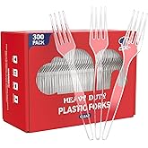 JOLLY CHEF [300 Count] Clear Plastic Forks,Heavy Duty Disposable Forks Plastic Utensils Perfect for Home, School, Party, Restaurant, Christmas or Daily use